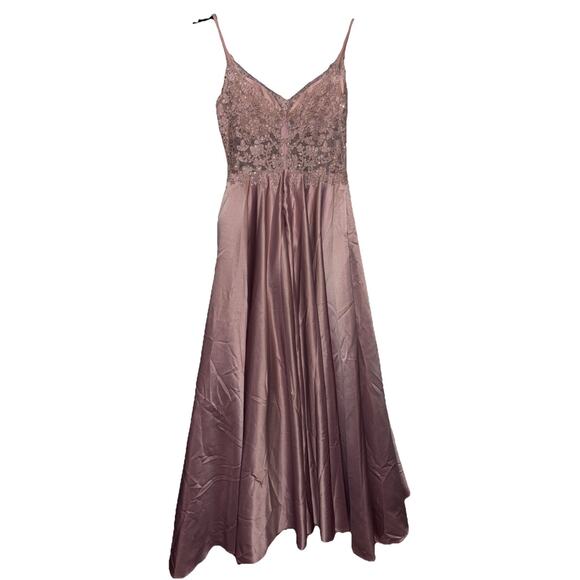 Dancing Queen, Formal Sz Sm Dusty Pink Lace And Rhinestone Bodice With Pockets - Picture 2 of 8